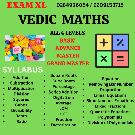 VEDIC MATHS Digits Sum Roots Ratio Addition Subtraction Multiplication Division Fraction Percentage Equation Removing Bar Number (1) Vedic Maths Classes Abacus Full Course